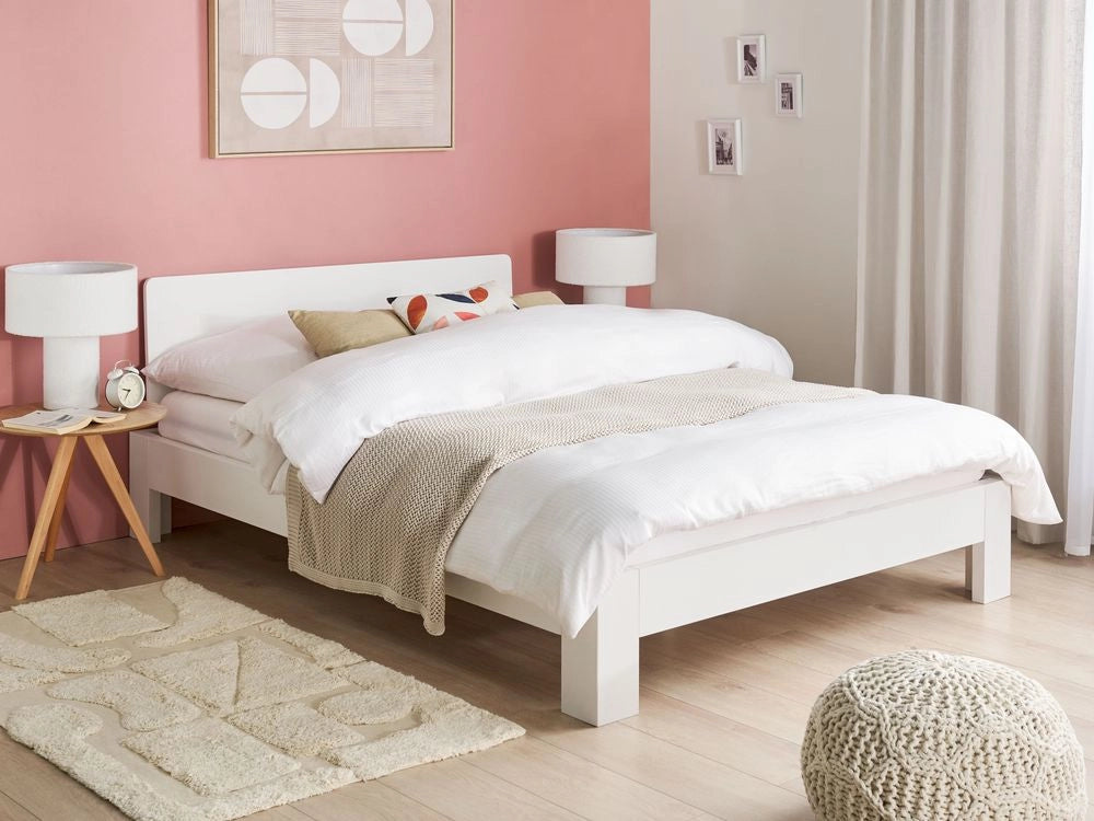 Letto in legno di pino bianco matrimoniale 140 cm 6 testiera a doghe minimalista