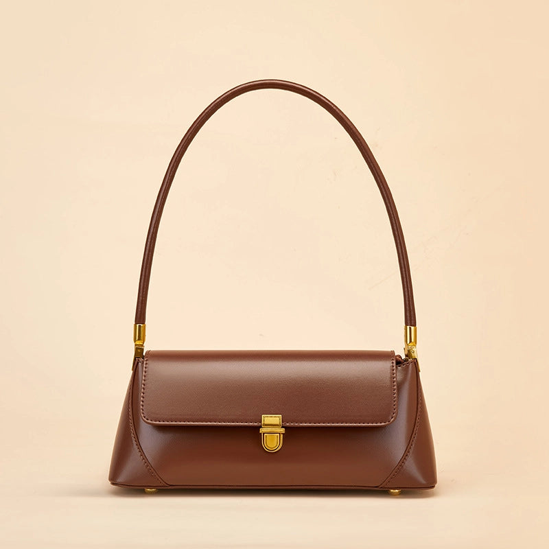 Borsa a mano da donna in vera pelle, colore marrone.