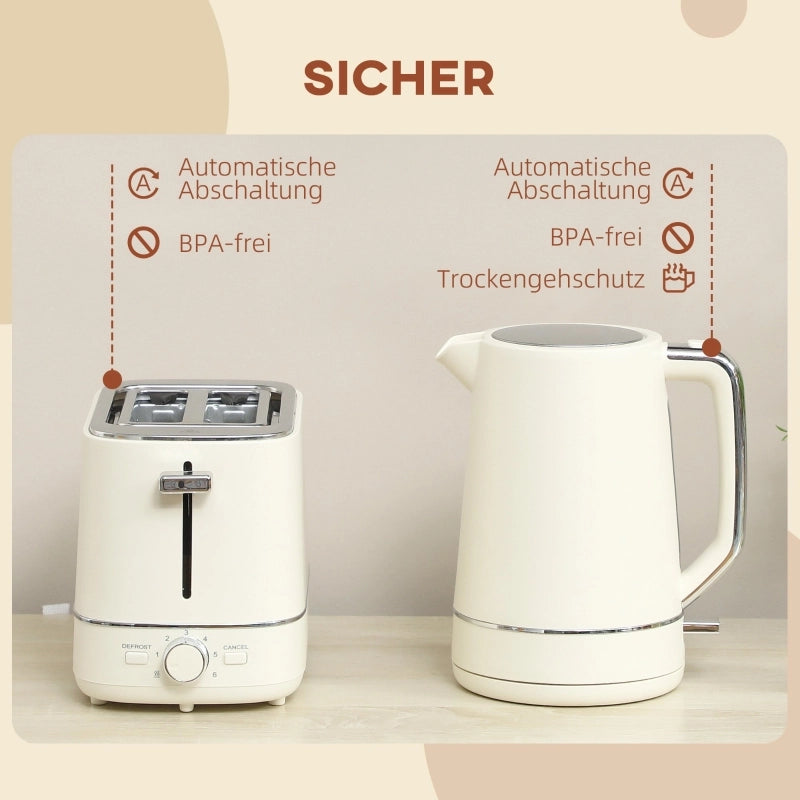 Set composto da bollitore da 1,7 litri e tostapane con 6 livelli di doratura, beige