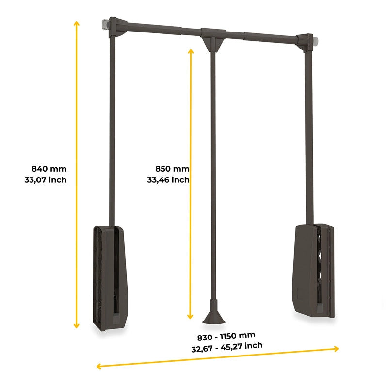 Appendiabiti per armadio Hang, larghezza regolabile 450-600 mm, Acciaio e Tecnoplastica, Verniciato grigio pietra
