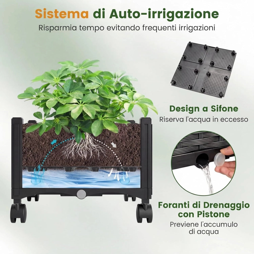 Fioriera Rialzata con Graticcio e Tetto, Irrigazione Automatica e Ruote Bloccatili, Letto da Giardino Rialzato in Rattan Impermeabile per Piante Rampicanti, Fiori ed Erbe (Grigio)