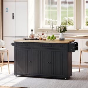 Isola cucina 6 ruote - Xylo - 137x89x45cm nero 2 cassetti