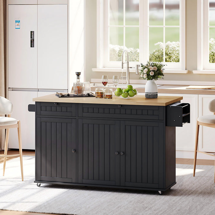 Isola cucina 6 ruote - Xylo - 137x89x45cm nero 2 cassetti