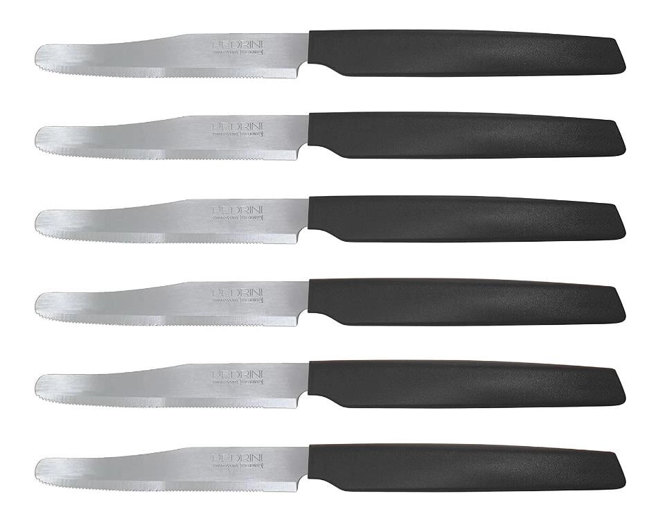 Set 6 Coltelli da Tavola Cucina Active Lama Seghettata Neri Pedrini