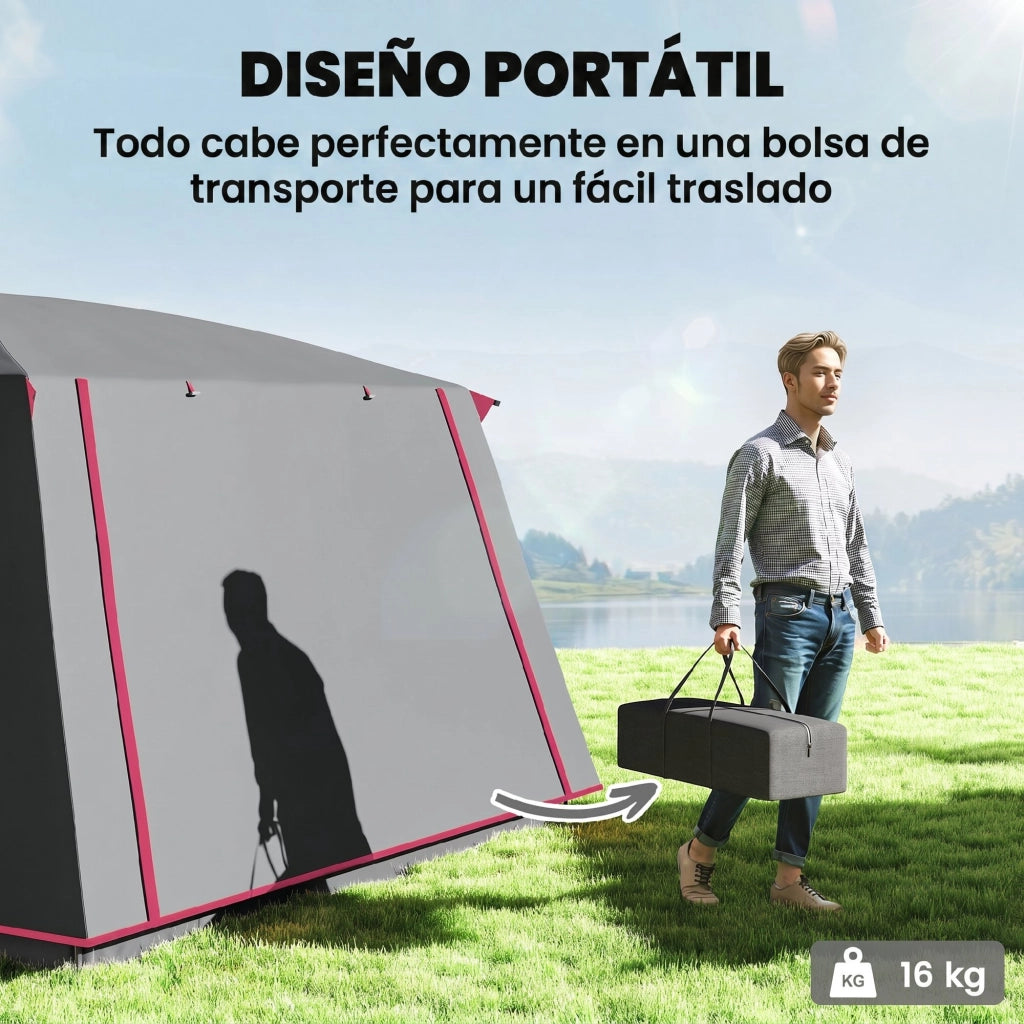 Tenda da Campeggio 4 Persone 2 Camere Soggiorno Impermeabile ¨C zephmum ¨C 430x305 cm Rosso
