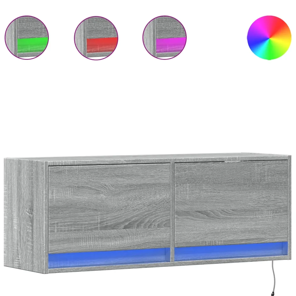 Mobile TV a Parete con Luci LED Grigio Sonoma 100x31x35 cm