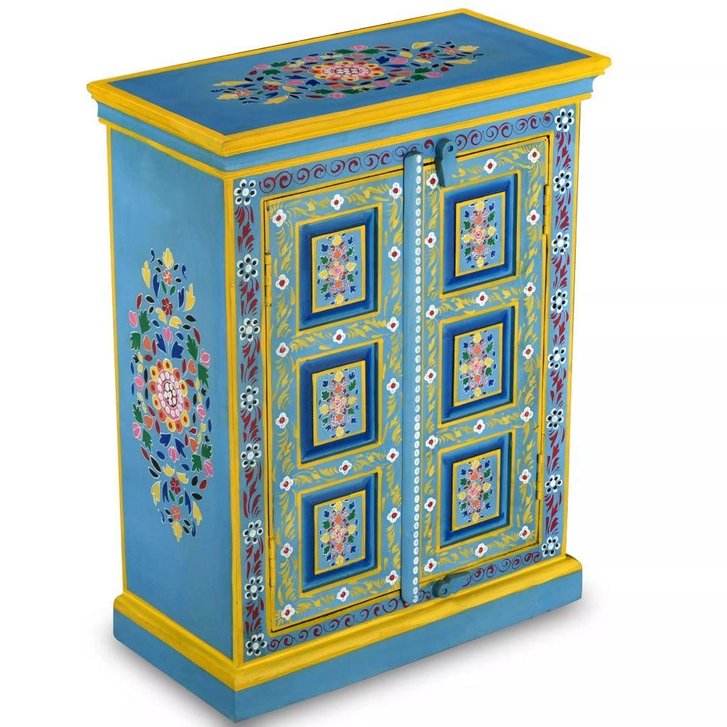 Buffet credenza mobiletto consolle mobile contenitore legno massello di mango dipinto a mano turchese 4402023