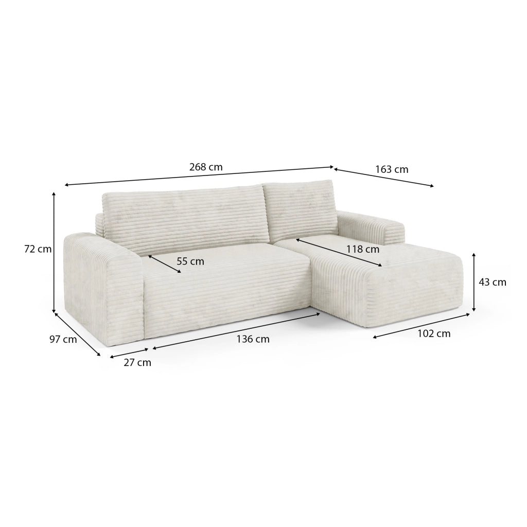 Folgarida, Divano Letto con Penisola Contenitore, 268x163 cm Bianco Crema