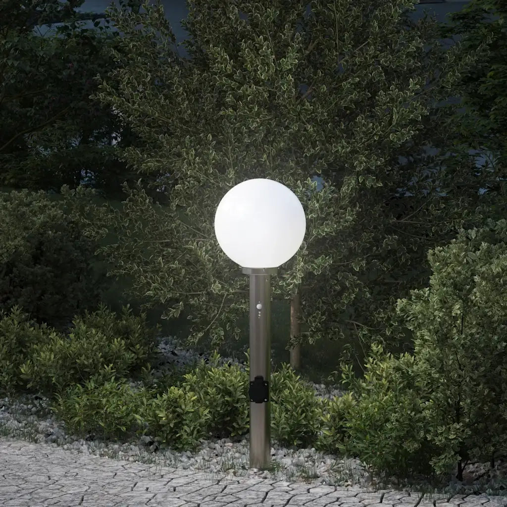 Lampada a paletto con sensore e presa 80 cm Acciaio Inox IP44 4006107