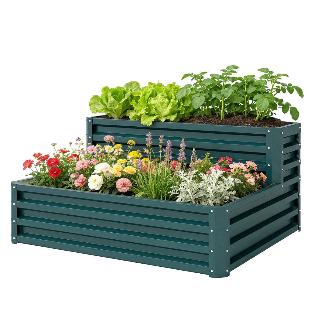 Letto da giardino a due livelli per orto ¨C zephmum ¨C verde 120x101x58 cm