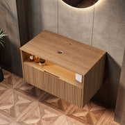 Mobile da bagno con cassetto in compensato finitura rovere marrone