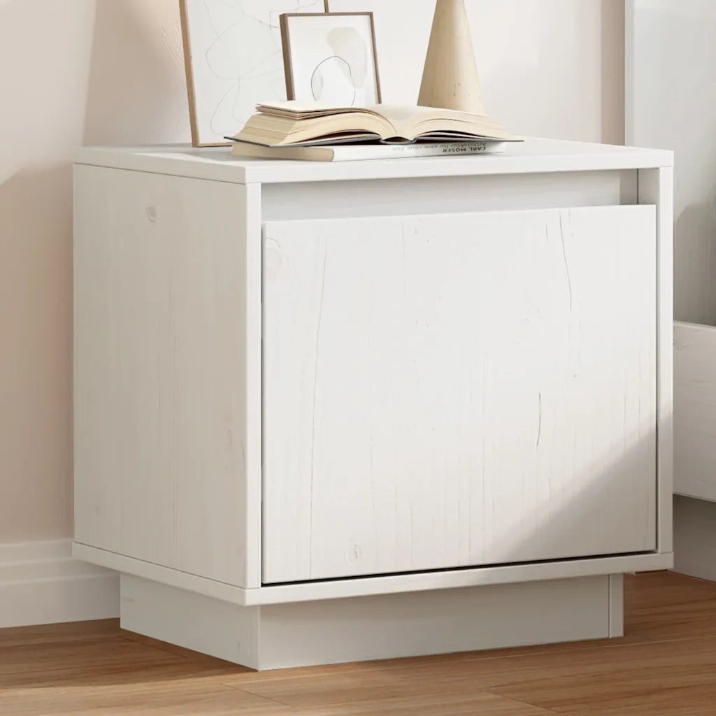 Comodino Bianco 40x30x40 cm in Legno Massello di Pino cod mxl 30775