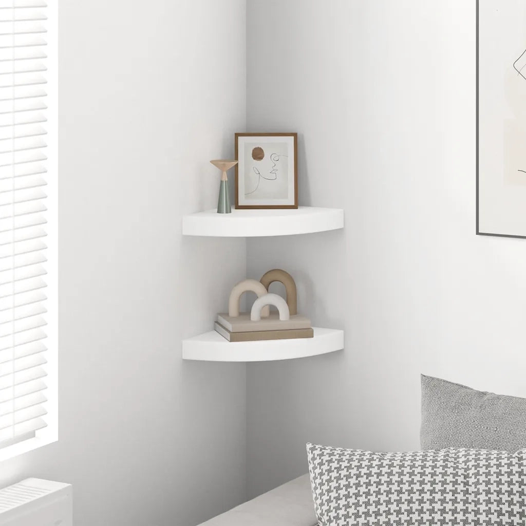 Scaffali Angolari a Parete 2 pz Bianchi 25x25x3,8 cm MDF cod mxl 33075