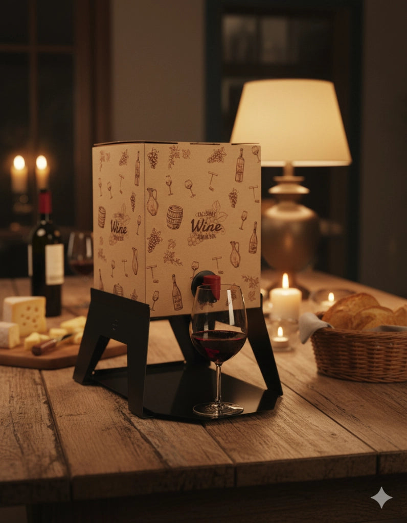 Supporto per Contenitore Vino 15 cm Bag 5L con Vassoio in Ferro Alluminato Lisa Luxury Bacco Nero