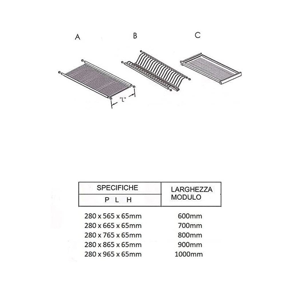 Scolapiatti (Per Modulo 90 CM) in Acciaio Inox ad Incasso con Molle Regolabili - Per Mobile Pensile - Kit con Raccogli Gocce e Griglia Bicchieri