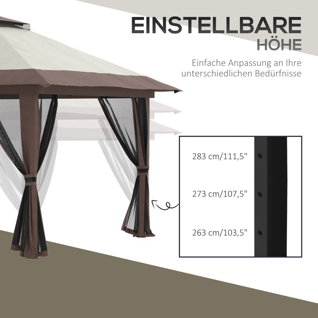 GAZEBO Pieghevole 392x392 cm Beige in Poliestere Regolabile in Altezza