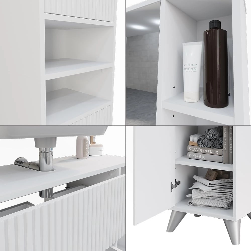 Set di mobili da bagno Leano, Bianco, 80 cm, set 3