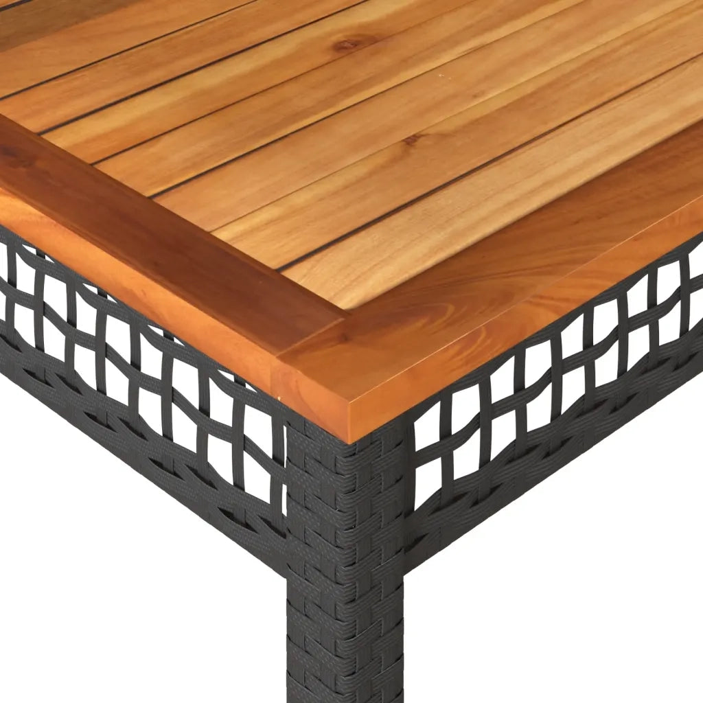 Tavolo da Giardino Nero 80x80x75cm in Polyrattan e Legno Acacia 366273