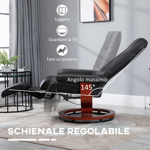 Poltrona Relax Reclinabile Manualmente fino 145° con Poggiapiedi e Rivestimento in Finta Pelle Nero
