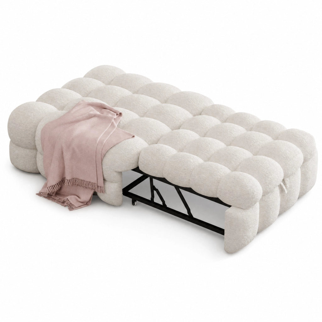 Puff letto 2 in 1 trasformabile in divanetto; 183 x 76 x 72 cm; in teddy beige