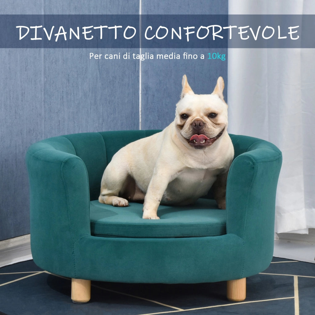 EasyComfort Divano per Cani Imbottito con Schienale e Cuscino Rimovibile, Cuccia per Gatto da Interno, 65x64x37 cm, Verde