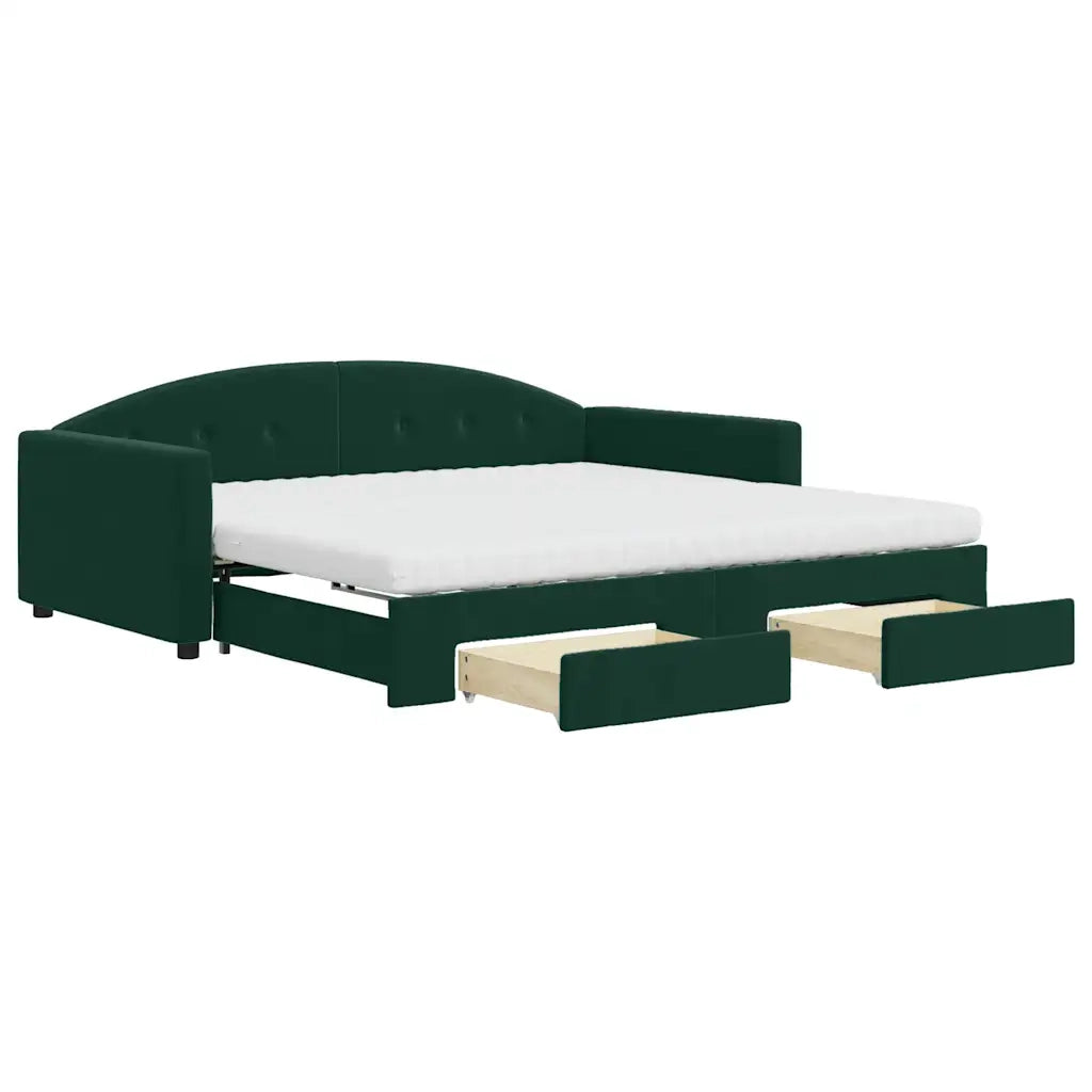 vidaXL Divano Letto Estraibile Cassetti Verde Scuro 100x200cm Velluto