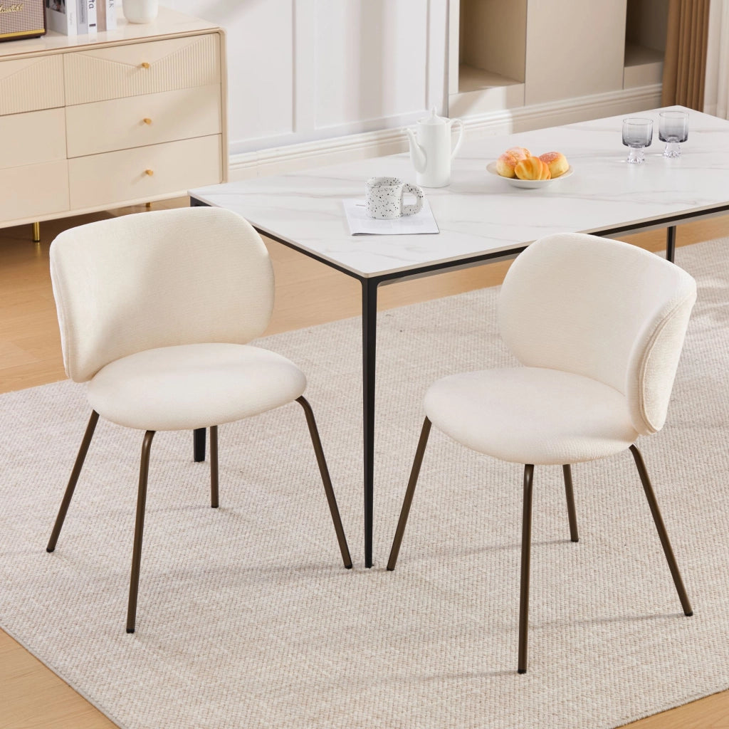 Sedie da Pranzo Set 2 Pezzi ¨C Xylo ¨C Velluto Crema, Gambe in Metallo Bronze, Schienale Curvo