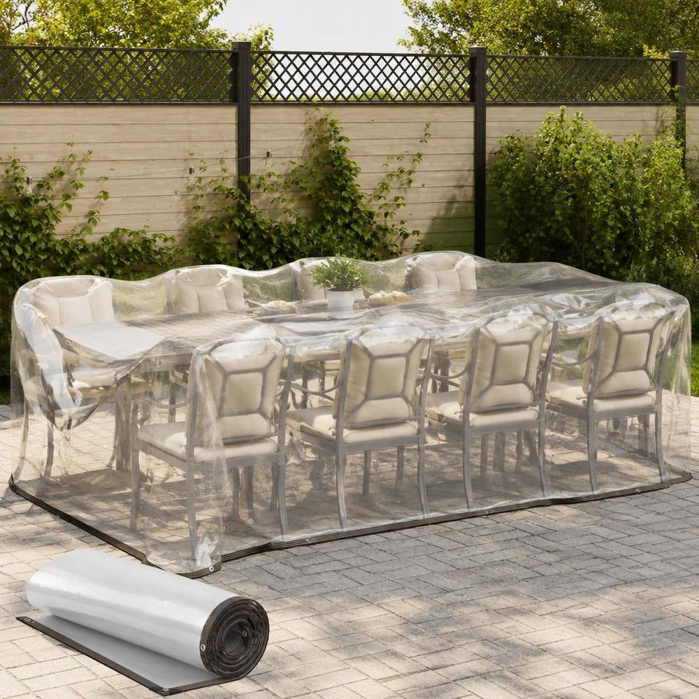 Telo trasparente con occhielli, 3x12 m, in polietilene, resistente e robusto, ideale per esterni, giardino e balcone