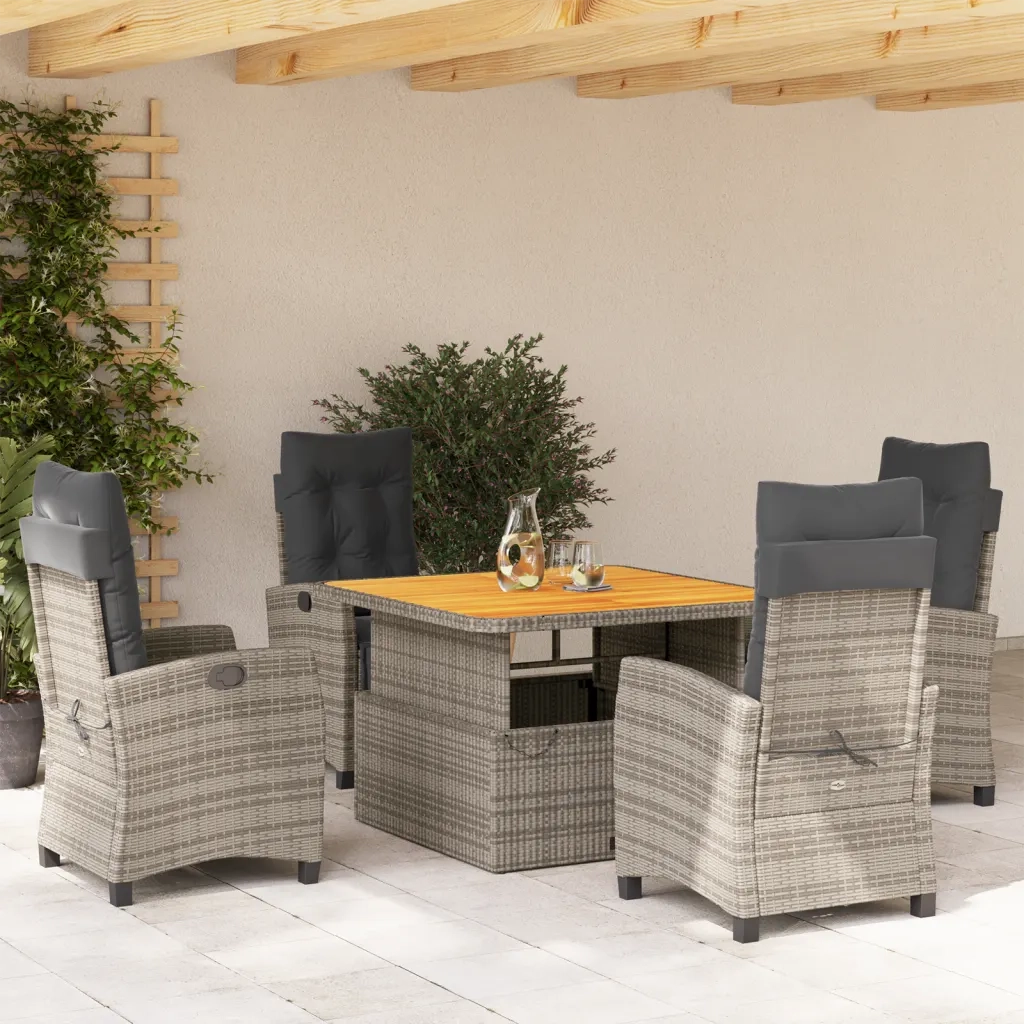 Set da Pranzo da Giardino 5 pz con Cuscini in Polyrattan Grigio 3277402