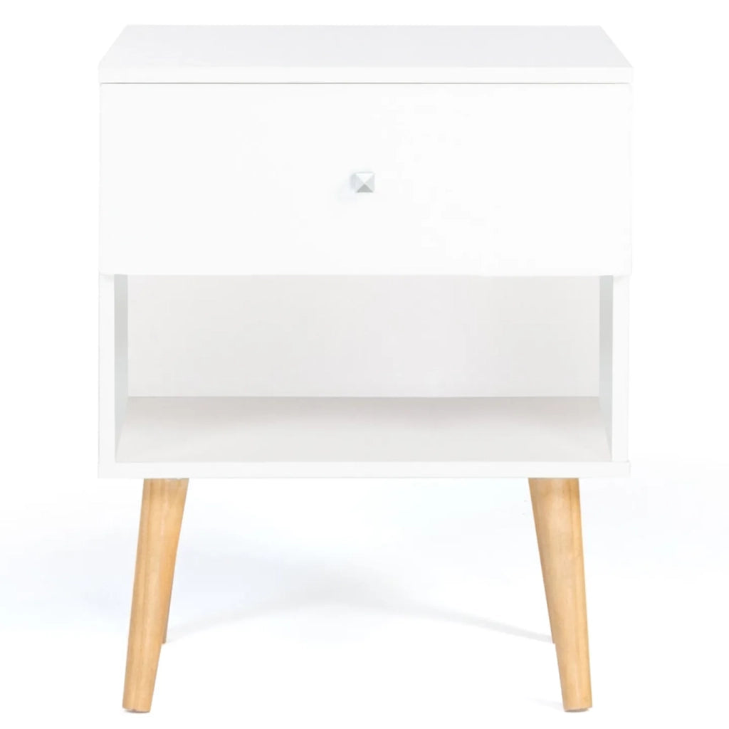 IDMarket - Set di 2 comodini EMMIE con 1 cassetto, legno scandinavo e bianco