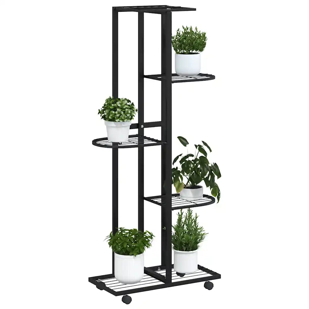 Fioriera a 5 Piani con Ruote 44x23x100 cm Ferro Nero cod mxl 62153