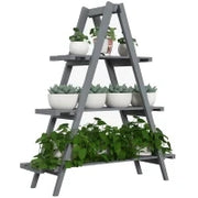 Portapiante Verticale 3 Livelli a Doghe, in Legno di Abete, 100x36x112 cm, Grigio