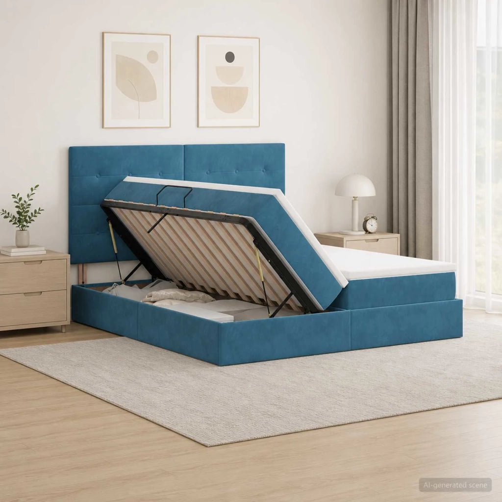 Letto con Contenitore Blu Scuro 200 x 200 cm Velluto 3459835