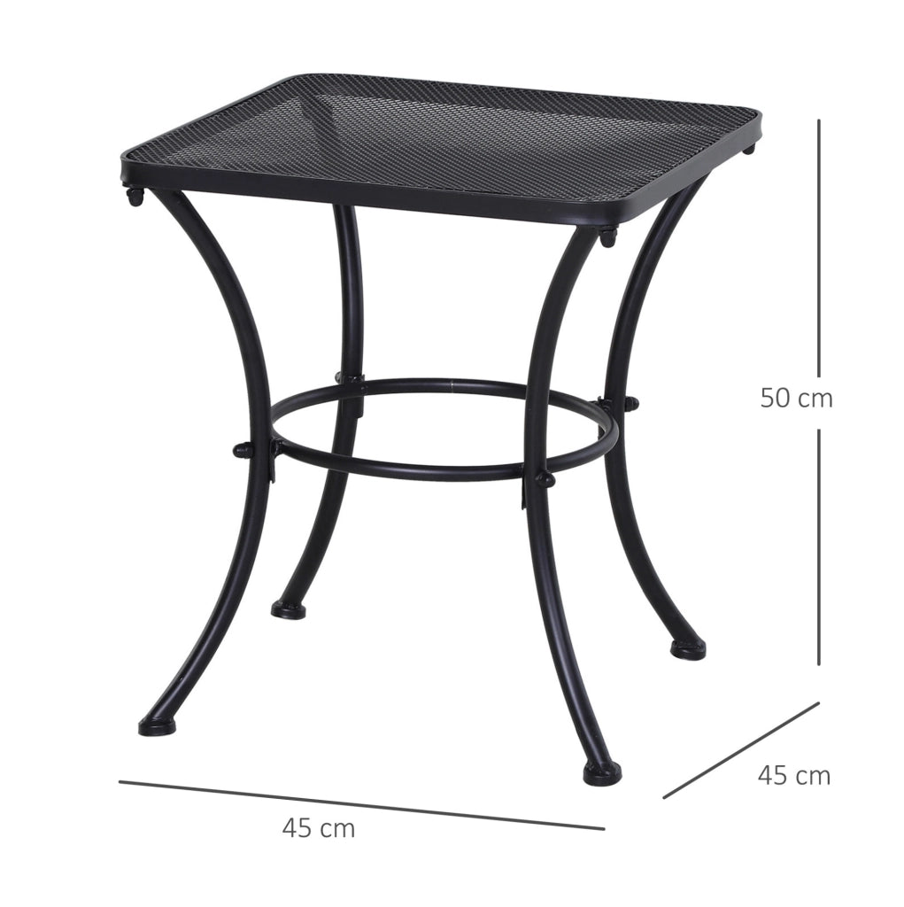 Tavolino da giardino nero in metallo 45x45x50 cm per balcone e terrazza