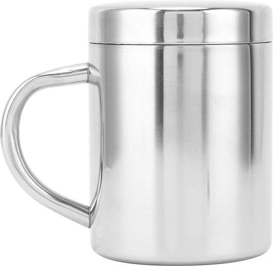 Tazza in Acciaio Inossidabile - Manico Comodo - Riciclabile - Sostenibile - Multifunzionale - Tazza da Caffè - Argento - Bicchiere da Acqua - Bicchiere in Metallo - Caffè Latte Tè - Liscio - 400ml