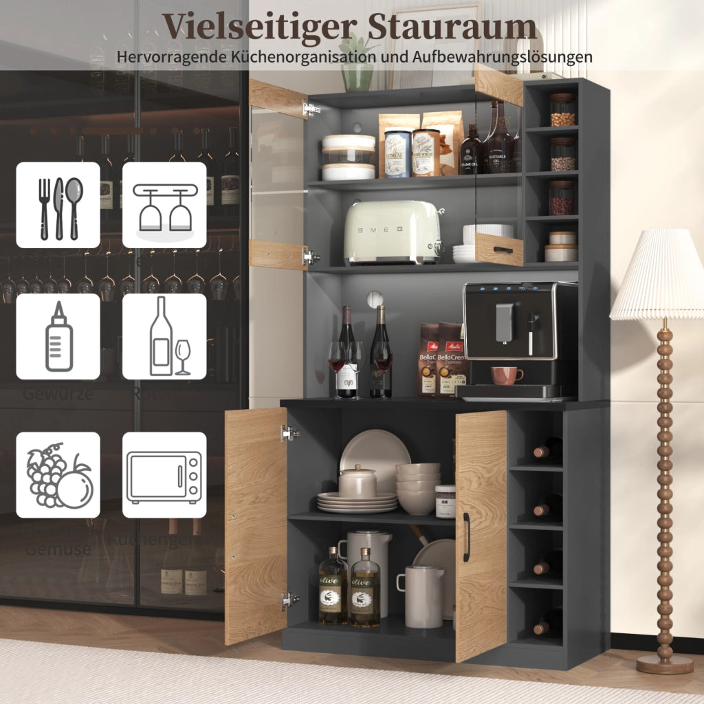 Credenza da cucina 100x47x187 cm in MDF e vetro rinforzato; grigio naturale