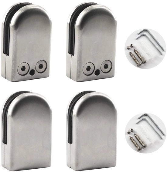 Fermo vetro adattabile - Supporto per viti rotonde - Acciaio inossidabile - 4 pezzi - Adatto per vetro da 16-17 mm - Incluso micro viti a stella - Protezione vetro