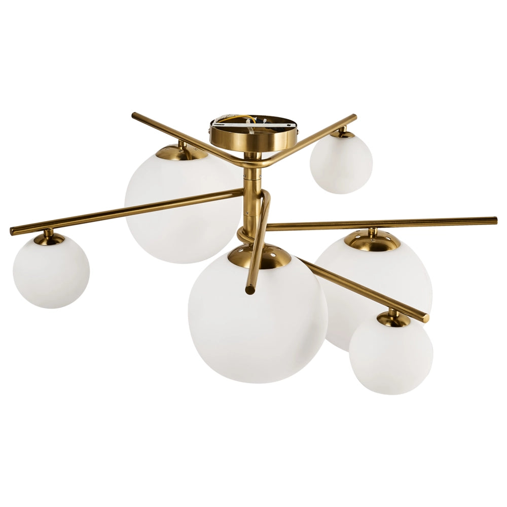 Lampada da soffitto in metallo con 6 paralumi in vetro oro stile glamour
