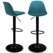 IDMarket - Set di 2 sgabelli da bar KARL blu anatra con gambe nere