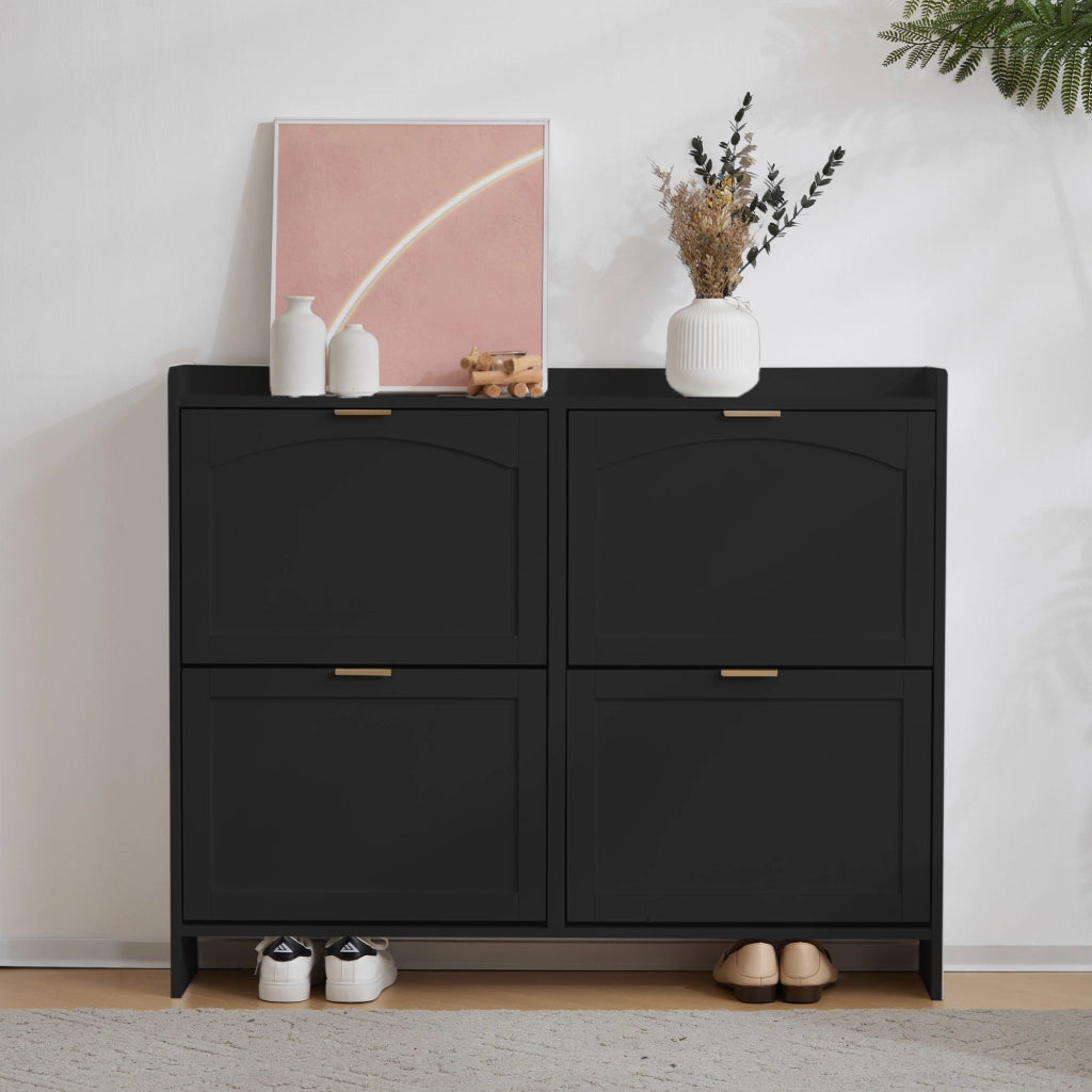 OKWISH Scarpiera con 4 Ribalte e Ripiani Aperti, Ripiani Regolabili, per Ingresso, 110 x 24 x 90 cm, Nera