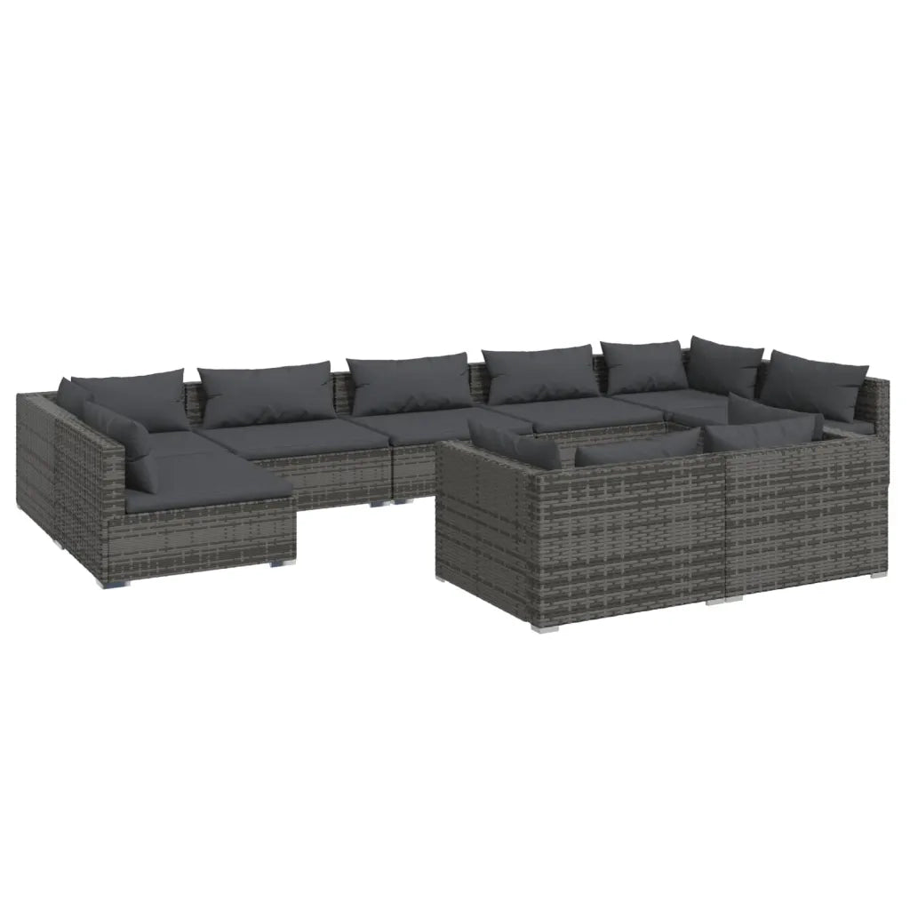 Set Divani da Giardino 9 pz con Cuscini in Polyrattan Grigio 3102061