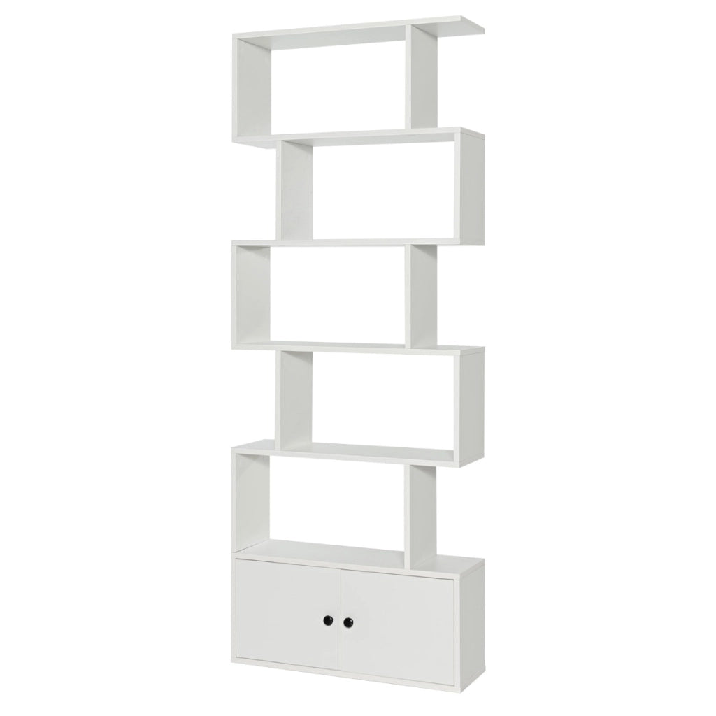 Libreria a forma di S a 5 livelli con ante-Scaffale decorativo in legno per il soggiorno l'ufficio Bianco