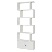 Libreria a forma di S a 5 livelli con ante-Scaffale decorativo in legno per il soggiorno l'ufficio Bianco