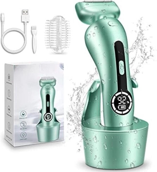 Elettrodepilatore per corpo con accessori per gambe e bikini, trimmer per ascelle femminili, rasoio per capelli pubblici con testa rimovibile, caricabile a batteria - verde
