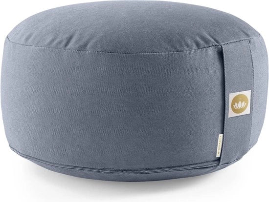 Cuscino per meditazione, forma rotonda, imbottito in biokatoen GOTS certificato, altezza seduta: 15 cm, colore blu