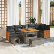 Set Divano da Giardino con cuscino 11 pcs Grigio polyrattan