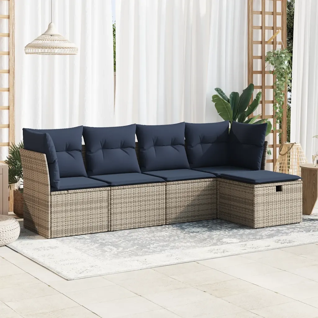 Set Divano da Giardino 5 pz con Cuscini Grigio in Polyrattan 3325267
