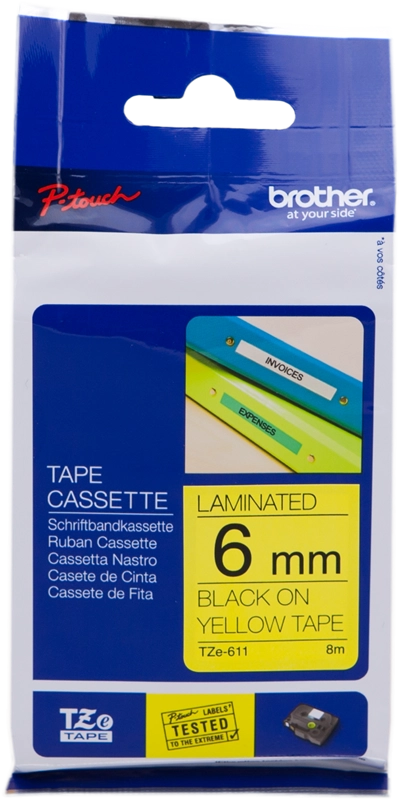 Brother TZE-611 nastro per etichettatrice Nero su giallo
