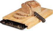 Piastra di taglio con cassetto di residui - tavolo da pane in bambù alto - cassetto in plastica - 3,5 x 38 x 26 cm - naturale