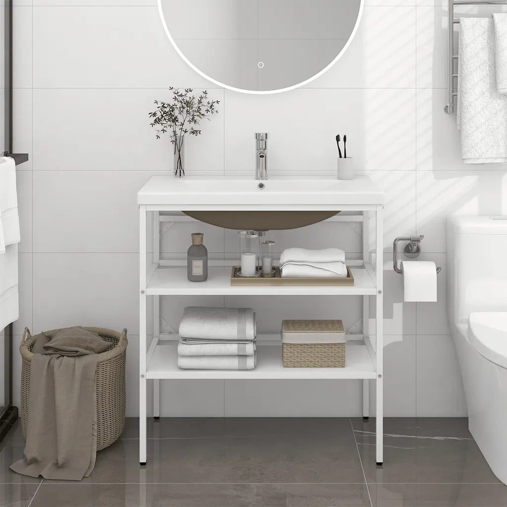 Telaio per Lavabo da Bagno con Lavabo Integrato-Struttura per Lavabo da Bagno Bianco in Ferro 964869